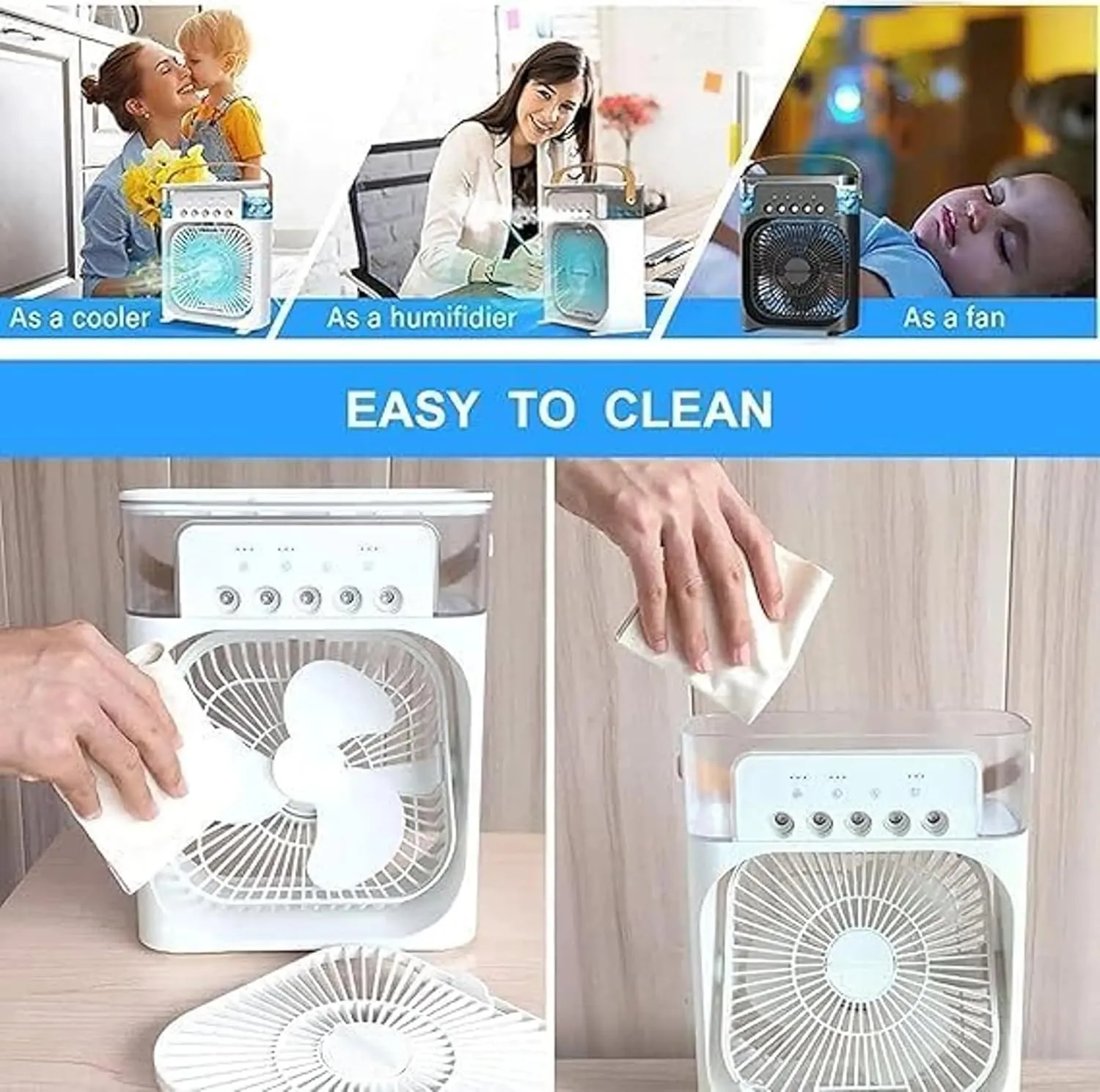 Climatiseur Portable USB 3-en-1 avec Brumisateur & LED – Refroidisseur d’Air 6 Climatiseur Portable USB 3-en-1 avec Brumisateur3