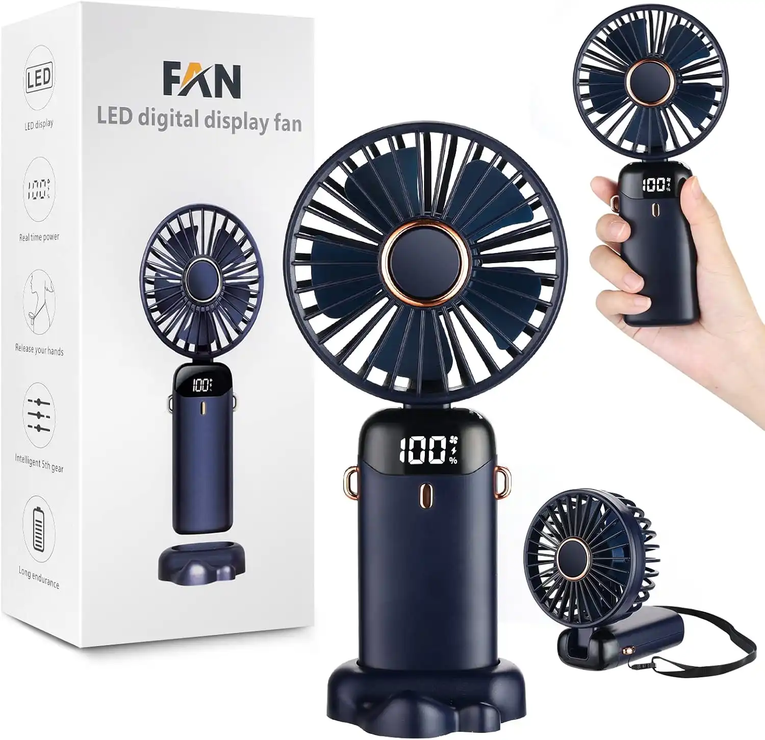 Mini Ventilateur Portable Rechargeable USB avec Écran LED – 5 Vitesses 4 Mini ventilateur portable rechargeable USB