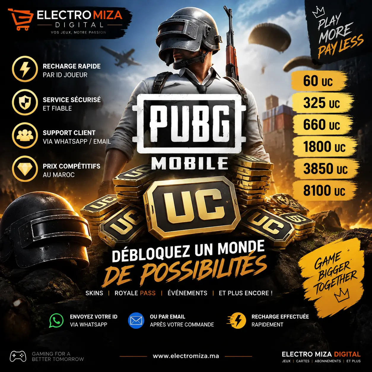 PUBG Mobile UC – Recharge UC Officielle par ID Joueur | Livraison Rapide 4 PUBG Mobile UC